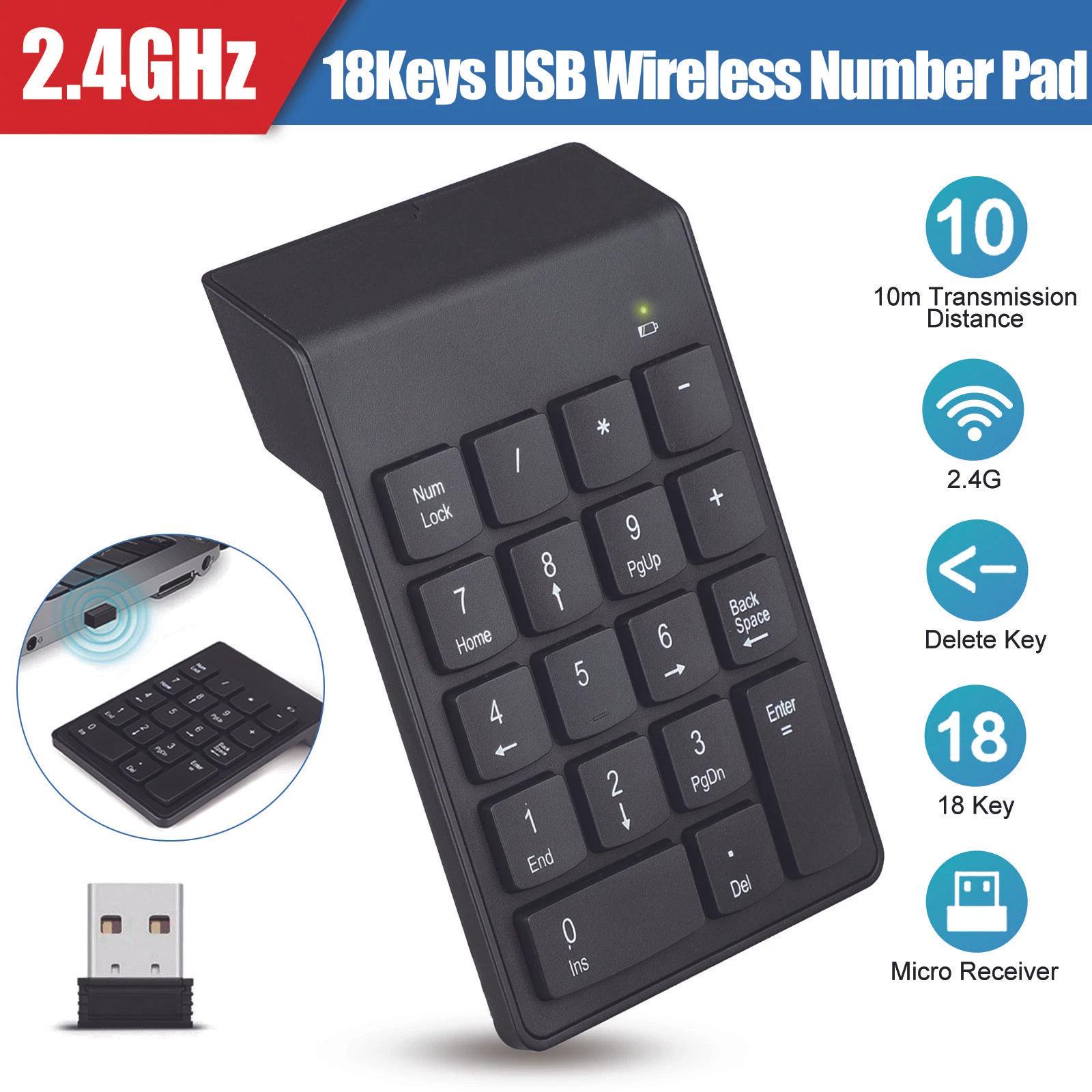18 Keys 2.4G USB Cordless Numpad Number Pad Numeric Keypad for Notebook Desktop Computer