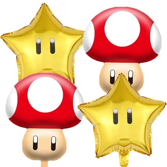 4 PCS Birthday Balloons LARGE Mari Star Balloons Game Star Balloon Mushroom Balloon