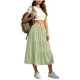 thumbnail image 2 of asdoklhq A Line Skirts for Women Plaid Skirts Women Fashion Summer Casual Comfy Solid A-Line Long Skirts Elastic Waist Pocket Green 2X, 2 of 5