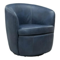 Maklaine Transitional Vintage Navy All Italian Leather Swivel Club Chair
