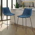 thumbnail image 2 of Abble 24 inch Bar Stools Set of 2, Faux Leather Upholstered Low Back Kitchen Counter Height Stools with Sled Base, Floor-Scratch Protection, Indigo Blue, 2 of 7