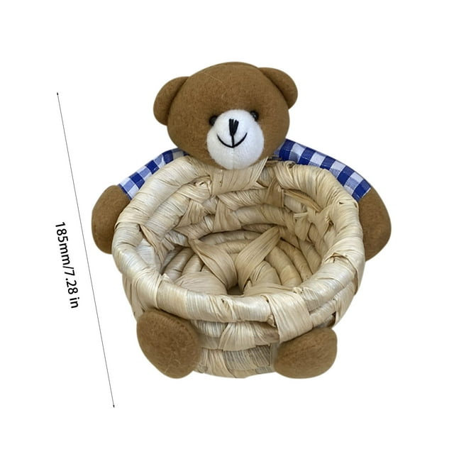 Birdeem Panier de Rangement Ours Tissage d'Herbe Étudiant Bureau Panier de Rangement Divers Panier de Rangement Ours Paille