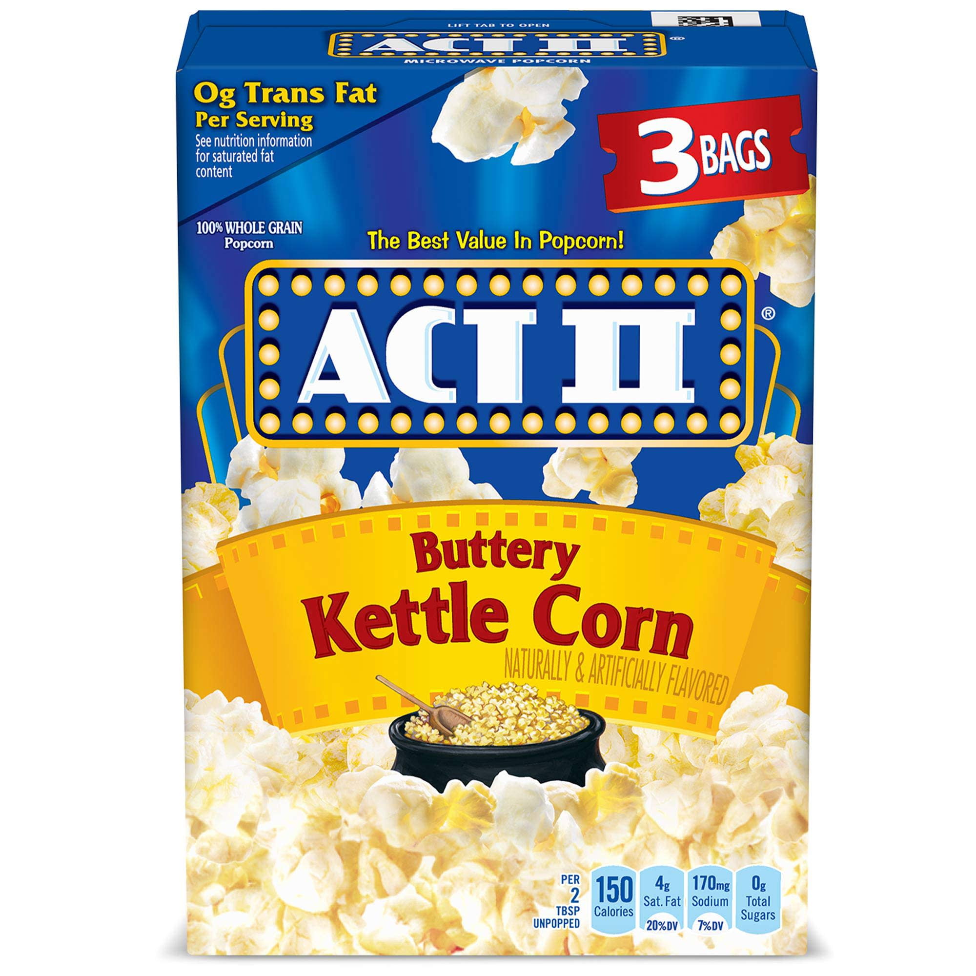 ACT II Sweet and Salty Kettle Corn Microwave Popcorn 3 Pop Bags 2.75 oz Each Walmart