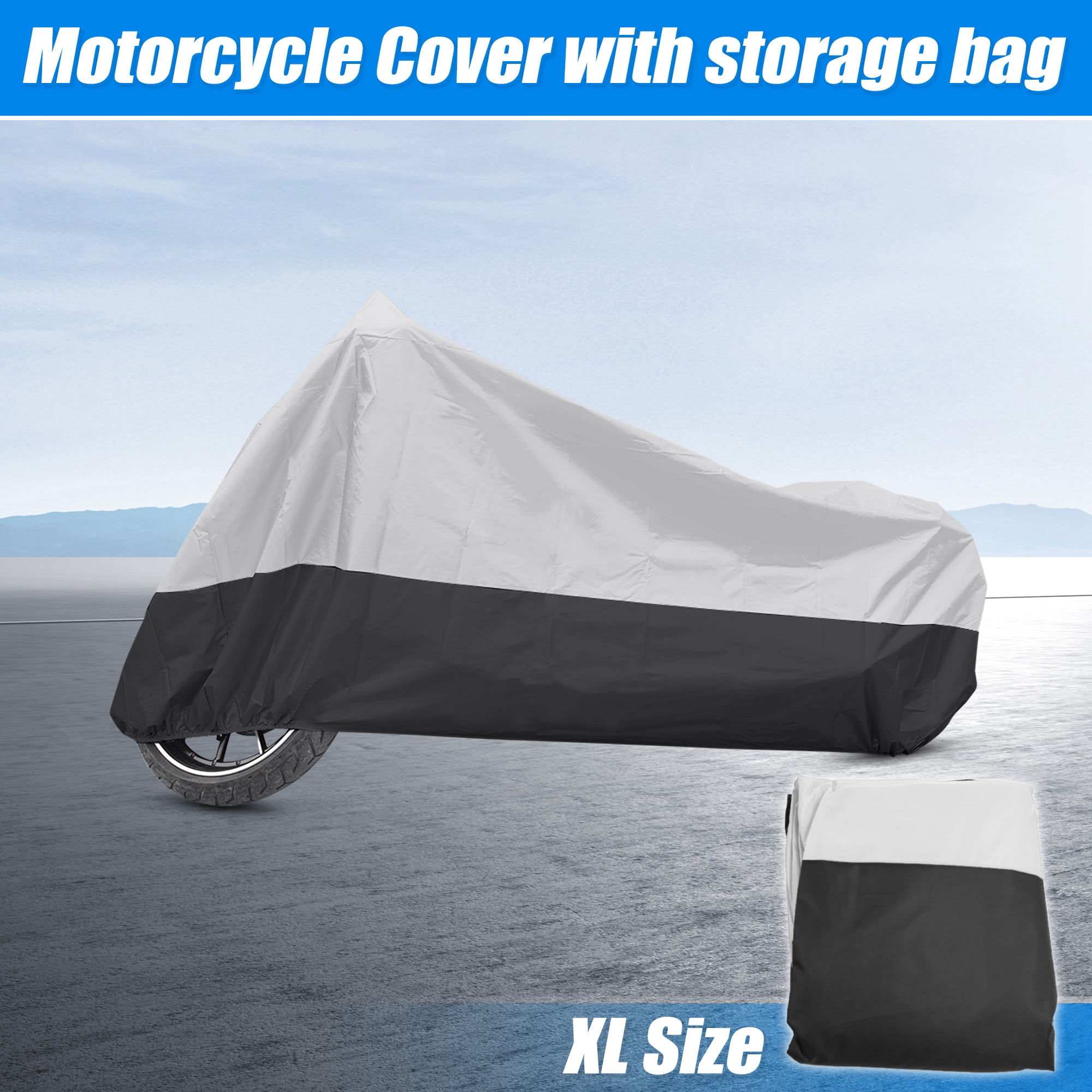 Unique Bargains 180T Motorcycle Cover Scooter Rain Dust UV Protector Silver Black XL