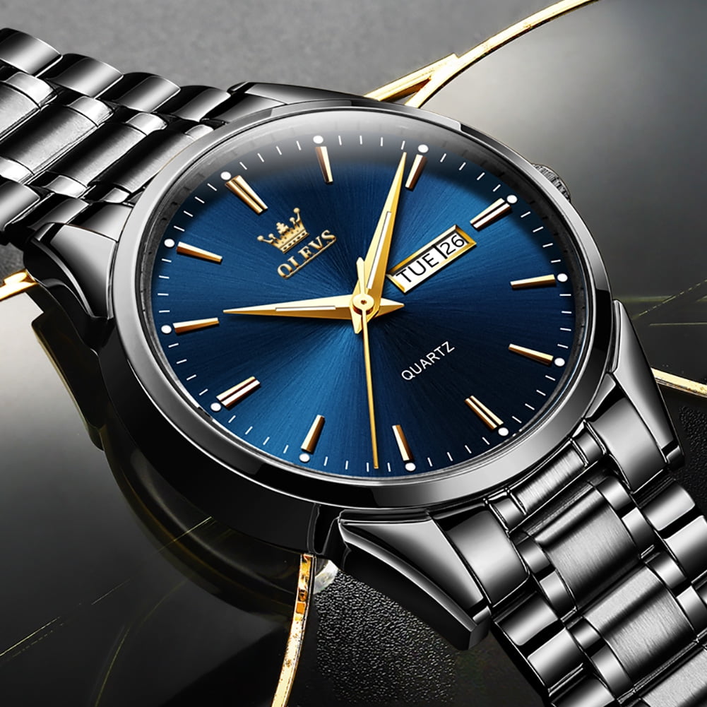 OLEVS Classic Men Watches with Date,Stainless Steel Man Watch with Date, Bussiness Watches for Men,Luminous Quartz Mens Watches Black/White/Blue/Gold, Waterproof Male Reloj para Hombre