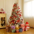 thumbnail image 3 of BaytoCare 6 ft Christmas Tree, Pre-lit Artificial Hinged Flocked Tree with 800 Tips, 300 LED Lights, Snow Tips, 3 of 7