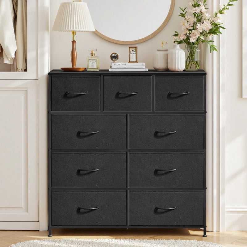 Sybels Storage Dresser with 9 Drawers, Anti-Tip Fabric Chests Organizer Tower Furniturefor Bedroom, Closet, Hallway, Entryway, Black