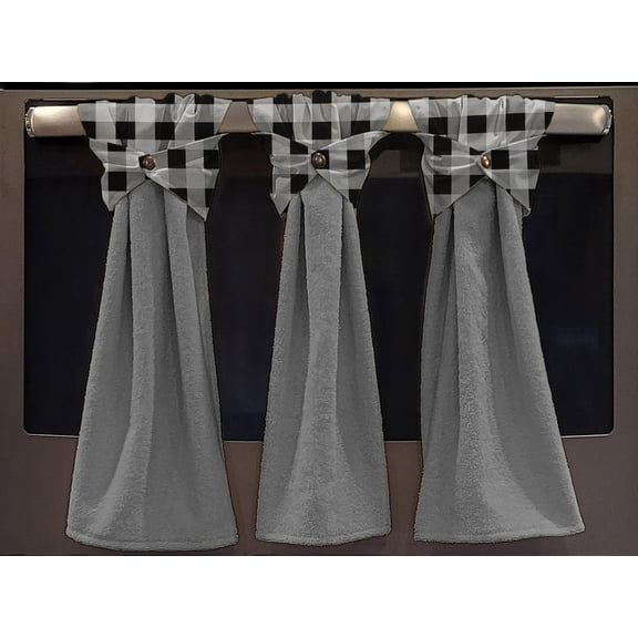 Buffalo Check Plaid Wraparound Snap Hanging Towels (Set of 2) by Penny's Needful Things (White) (Terrycloth Color: Gray)