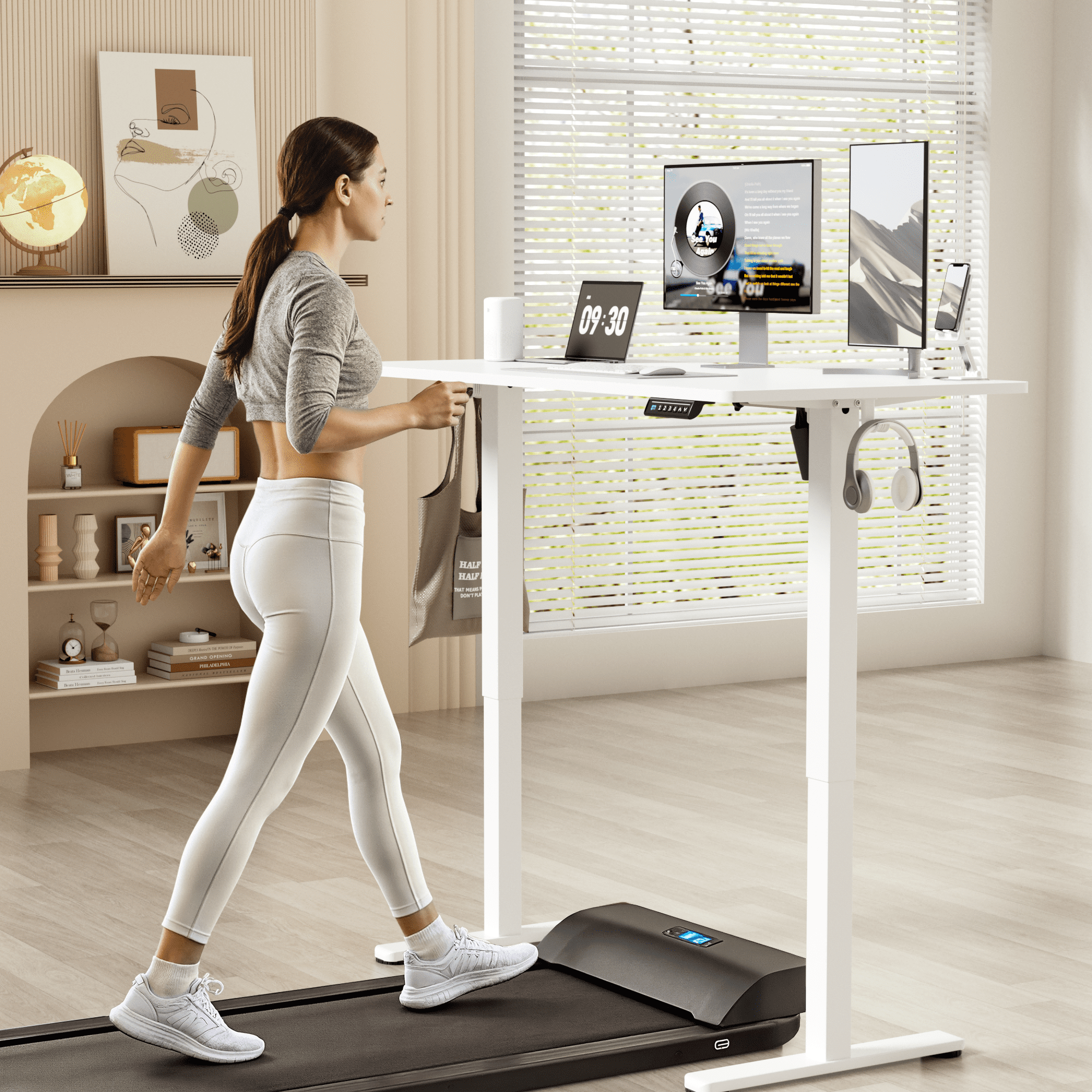 Lacoo 55" x 24" Sit to Stand Desk Height Adjustable Standing Desk Electric Stand up Table with Phone Stand, White