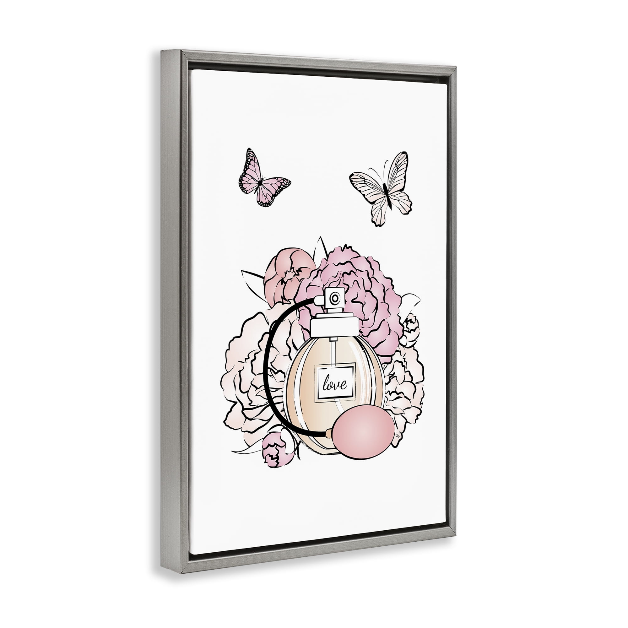 Stupell Industries Romantic Glam Scene Animals & Insects Painting Gray Floater Framed Art Print Wall Art, 17 x 25