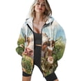 thumbnail image 4 of COEQINE Women's Oversized Hoodie Fashion Sweatshirts Brown Cattle and Flower Fields Print Full Zipper Y2K Jacket Long Sleeve Casual Wear Fall Tops with Pockets, M, 4 of 7