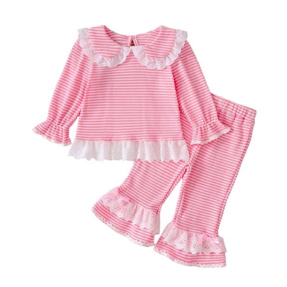 Mnyotv Toddler Baby Girl Clothes Ruffle Striped Long Sleeve Top Pants 2Pcs Fall Winter Outfits for Girls Size 2-3Y