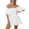 thumbnail image 2 of HOTAPEI Summer Dresses for Women Off Shoulder Dresses Lantern Sleeve Elastic Waist A-Line Casual Mini Dress White Dress, 2 of 5
