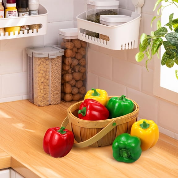 Artificial Bell Peppers Fake Veggie Colorful Bell Peppers for Decoration, Decorative Vegetables, Red Green Yellow Bell Peppers 6Pcs (Each Color 2Pcs)