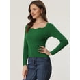 thumbnail image 3 of Suéter con Cuello en Forma de Corazón para Mujer Suéter de Manga Larga con Corte Entallado Jersay para Mujer Verde S, 3 of 6