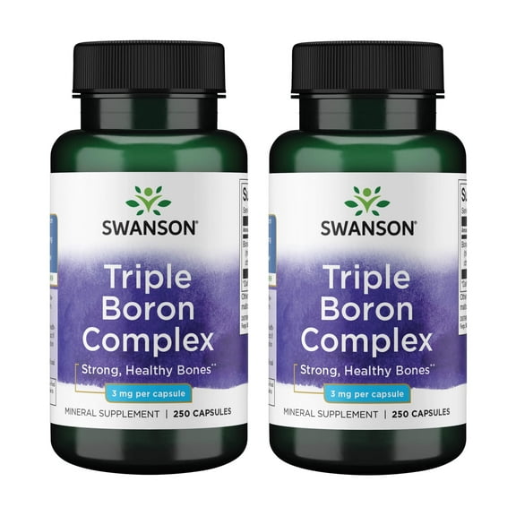 Swanson Triple Boron Complex - Natural Bone Health & Joint Support - Mineral Supplement Featuring Citrate, Aspartate & Glycinate - (250 Capsules) 2 Pack