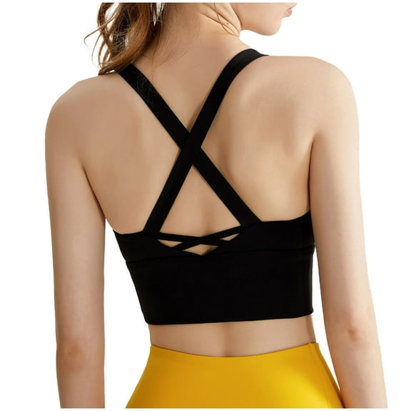 Bxsruta Sports Bra for Women, Womens Longline Padded Crop Tank Yoga Bras, Workout Fitness Top Black S
