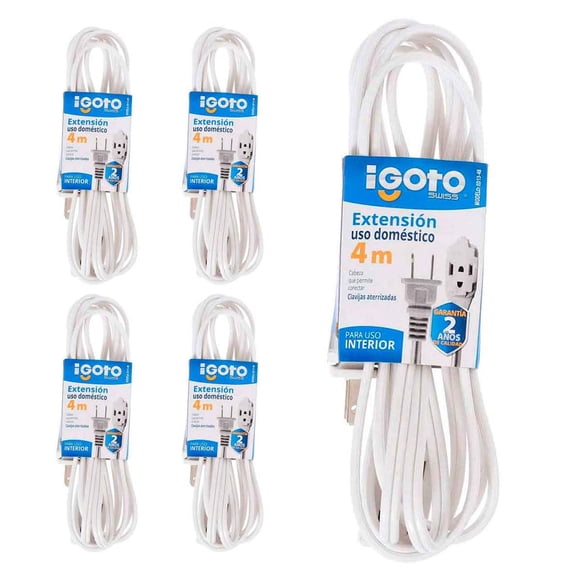 Extension Electrica Domestica Igoto 4m Blanca 2X16 AWG 5 Piezas