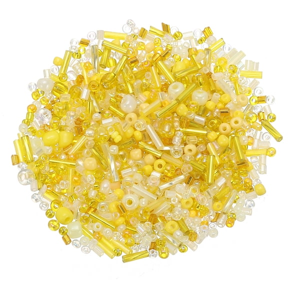 Uxcell 1000-Pack Mixed Glass Seed Beads, 1-4mm/0.04-0.16 Inch Tube Mini Glass Bugle Beads for DIY Earrings/ Necklaces/Bracelets/Jewelry Making [Yellow]