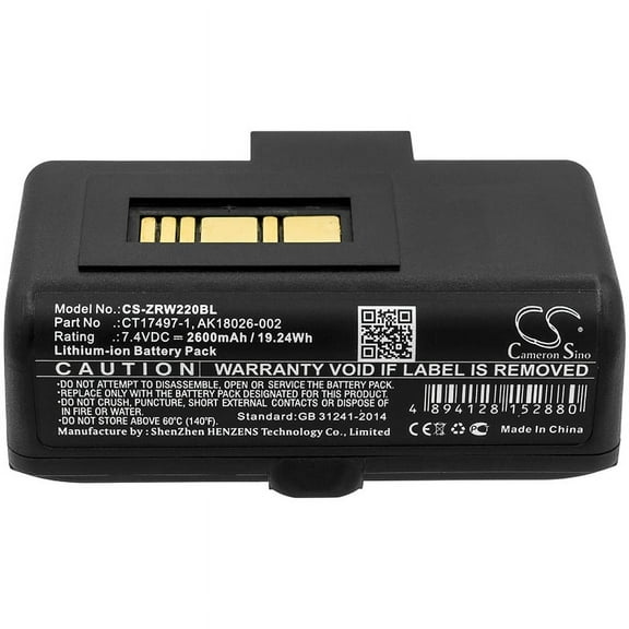 Portable Printer 2600mAh Zebra CT17497-1 AK18026-002 Battery for RW320 RW220