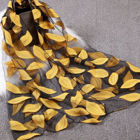 Qarigey Bufanda de seda para mujer, estola de verano, Mantón largo, bufanda estampada, bufandas de gasa Accesorios de disfraces amarillo