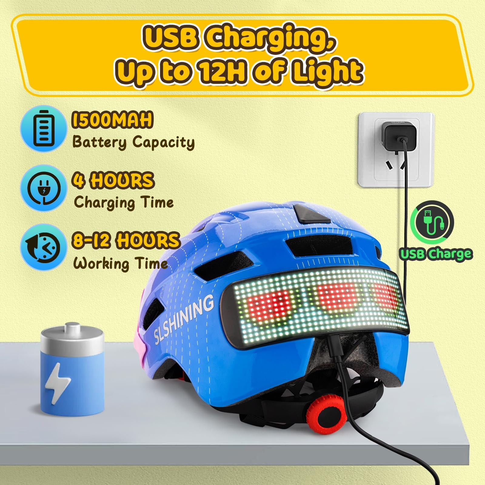 Kids Helmet, Bike Helmets with Upgrade LED Display, 64 Patterns, Turning & Stop Signals Light, Helmet for Kids 3-14,Multi-Sport Helmet for Bicycle, Skateboard, Scooter for Girls, Boys