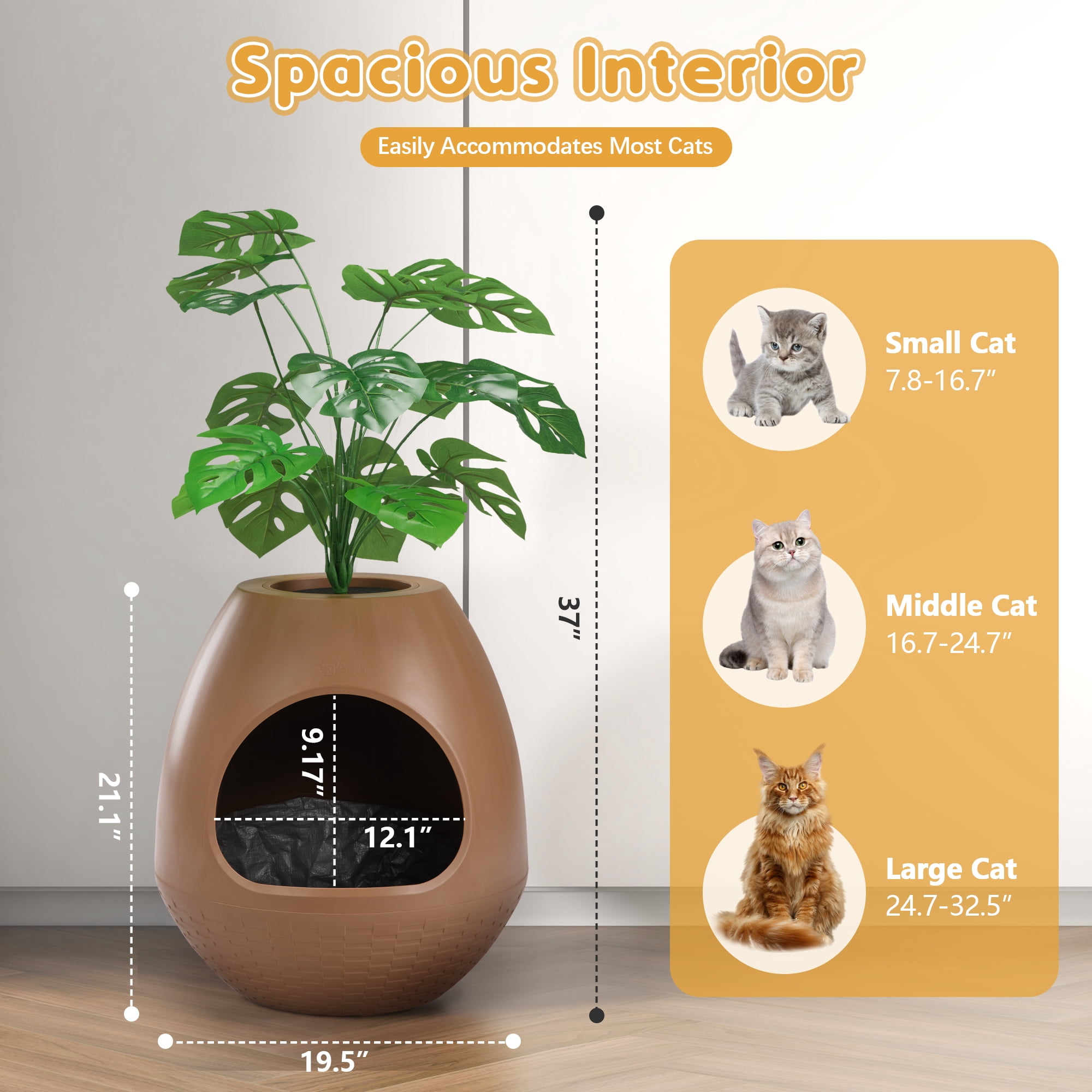 Coziwow Plant Litter Box, Hidden Cat Litter Box with Artificial Plants and Cat Litter Mat, Carbon Odor Filter System, Easy to Clean, Brown