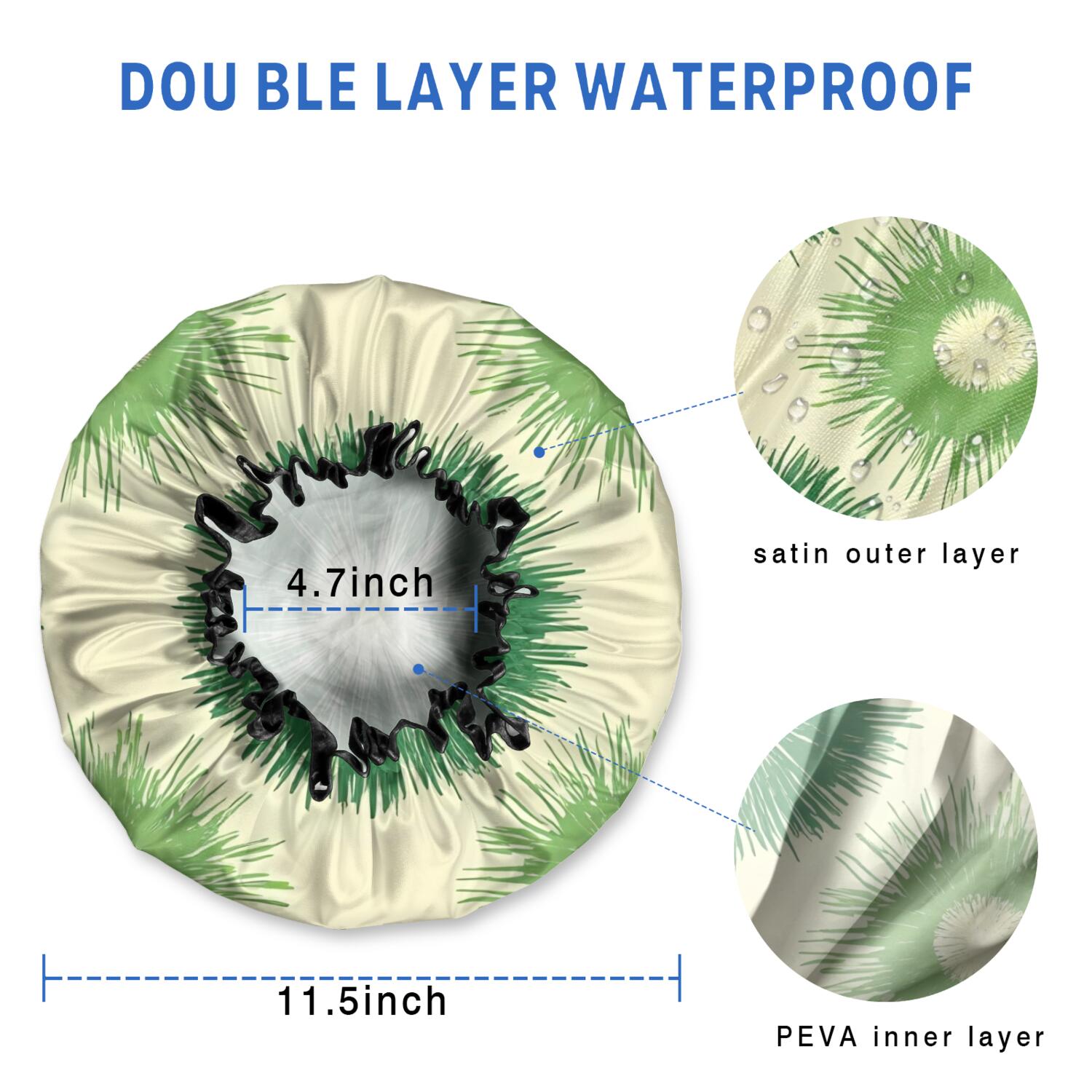 Shower Caps,Green Tie Dye Waterproof Shower Cap for Women 4 Pieces,Double Reusable Hair Cover for Shower PEVA Elastic Stretch Hem