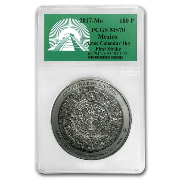 2017 Mexico 1 kilo Silver Aztec Calendar Antiqued MS-70 PCGS (FS)