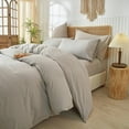 thumbnail image 4 of Washed Cotton Duvet Cover Set Linen Feel Natural Wrinkle Lightweight Comfy (King  Linen), 4 of 6