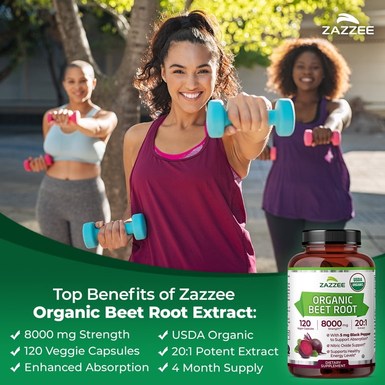 Zazzee Naturals Organic Beet Root Capsules 8000 mg Strength 20:1