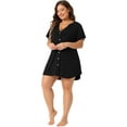 thumbnail image 3 of DARING DIVA Women's Plus Size Short Sleeve Soft Button Down Nightgown 1X Black, 3 of 6