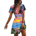 thumbnail image 2 of Hawaiian Dresses for Women V-Neck Floral Print Short Sleeve Elegant Flowy Midi Fashion Dress Casual Summer Beach Sundress, 2 of 5