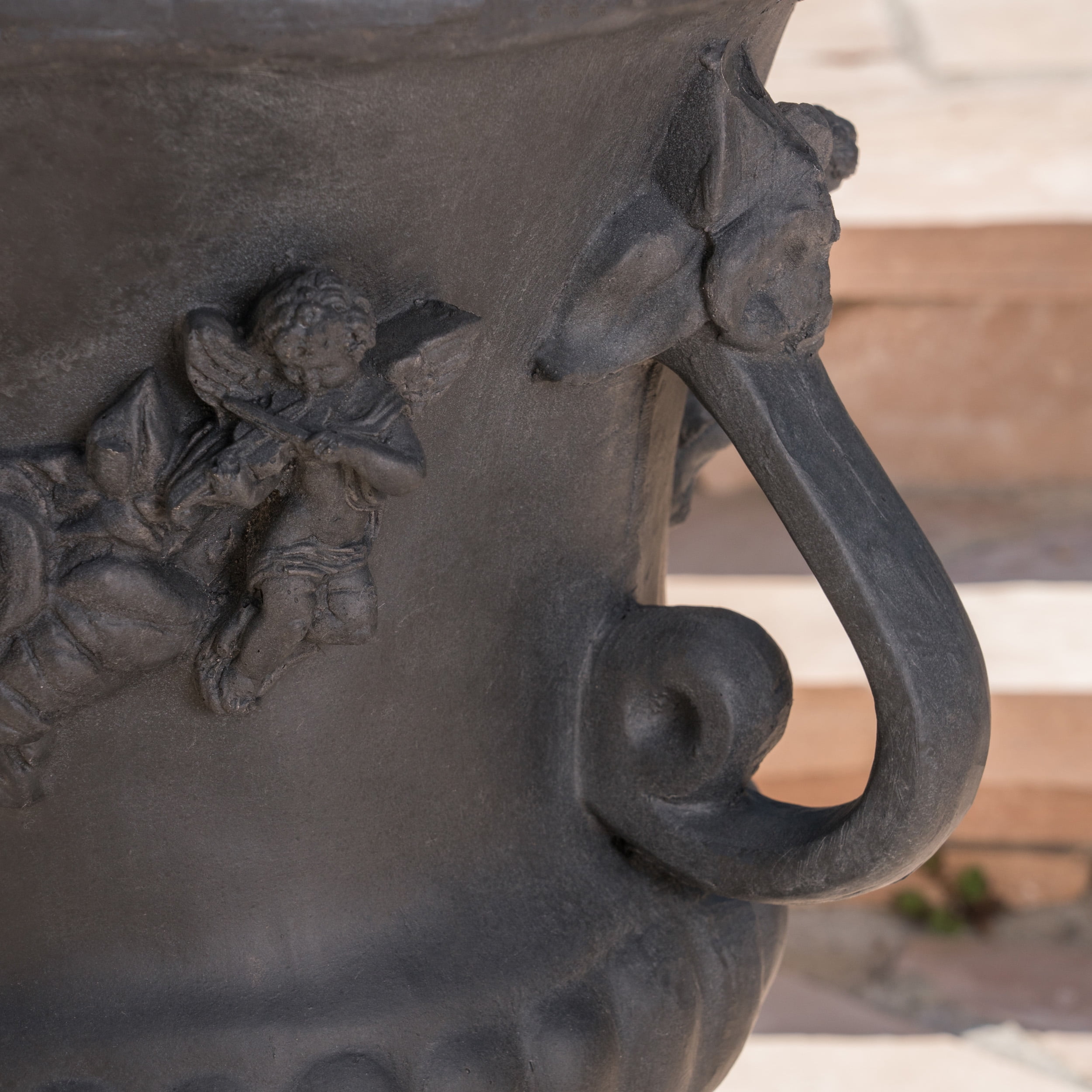 GDF Studio Isia Outdoor Cast Stone Garden Urn Planter, Antique Black