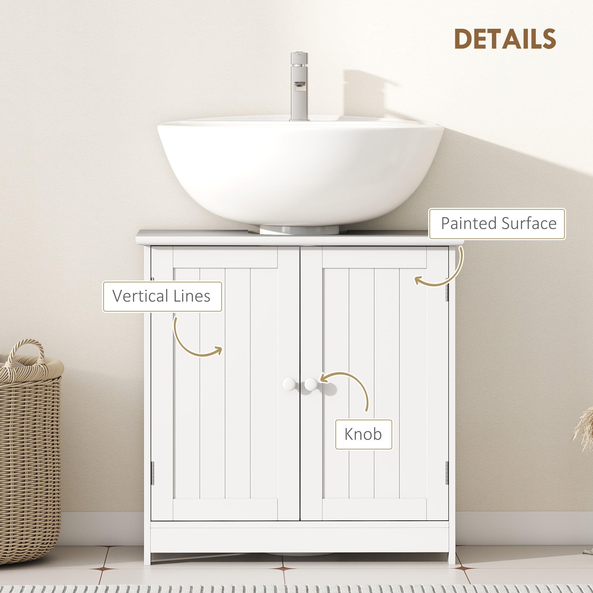 HOMCOM 24" Under Sink Storage Cabinet with 2 Doors and Shelves, Pedestal Sink Bathroom Vanity Furniture, White