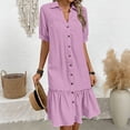 thumbnail image 4 of Women's Solid Color V-Neck Short Sleeve Casual Summer Dress, 4 of 6
