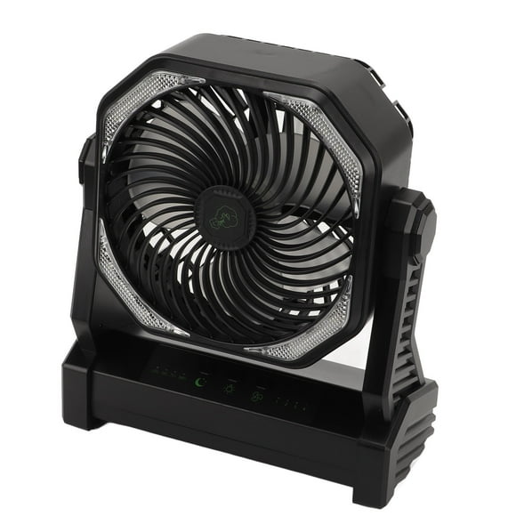 Ventilateur de Tente Extérieur, Ventilateur de Camping Rechargeable USB avec Lanterne à LED avec Crochet Léger pour Sites Industriels Noir