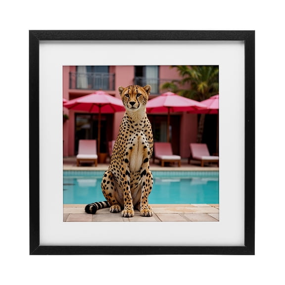 Cheetah Posed at Poolside Black Framed Print Under Glass, design by Lettered and Lined