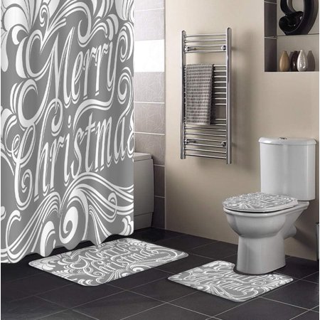 ZHANZZK Merry Christmas 4 Piece Bathroom Set Shower Curtain Bath Rug Contour Mat and Toilet Lid Cover