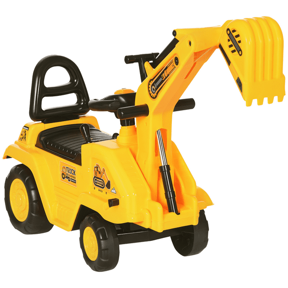 HOMCOM NO POWER Ride on Excavator for Kids, Ride on Toy with Digger, Storage, Horn, Steering Wheel, Construction Truck for Toddlers 18-48 Months