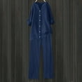 thumbnail image 4 of ZAZYULZ Women Suits Women's Solid Color Fashionable Casual Cotton And Linen Pocket Long Sleeved Shirt Tie Up Long Pants Set(Blue,L), 4 of 4