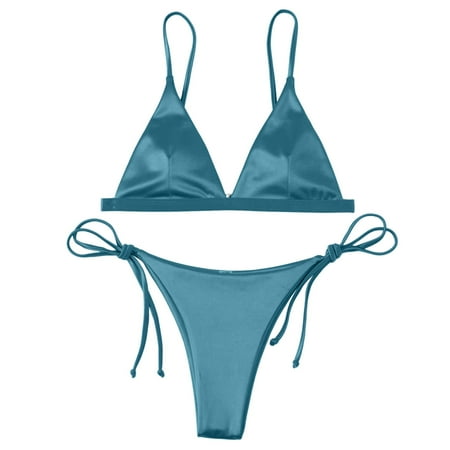 WELOIJEVBE G String Thong Bikini Sets For Women Sexy Swimwear Beach Wear Trendy Bikinis Swimsuits Triangle Tops Tie Side Bottoms Cheeky Brazilian Thongs Swim Suits 2 Piece 2025 Vacation Beachwear
