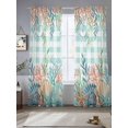thumbnail image 2 of Summer Beach Sheer Curtains 84 Inch Long 2 Panels, Ocean Colorful Coral Shell Seaweed Starfish Green Plaid Light Filtering Rod Pocket Curtains, Sheer Voile Drapes for Living Room Bedroom, 52"x84", 2 of 8