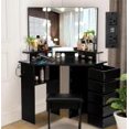 thumbnail image 4 of TEQIN Vanity Desk with Mirror and Lights, White Makeup Vanity Table with Charging Station，LBedroom Dressing Table with Stool and 5 Rotating Drawers, 3 Lighting Modes Brightness Adjustable, 4 of 8
