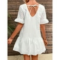 thumbnail image 5 of Meichang White Eyelet Dresses for Women Crew Neck Short Sleeve Ruffle Dresses Solid Color Loose Fit Mini Dresses Casual Flowy Beach Dresses for Women 2024 Vacation White S, 5 of 9
