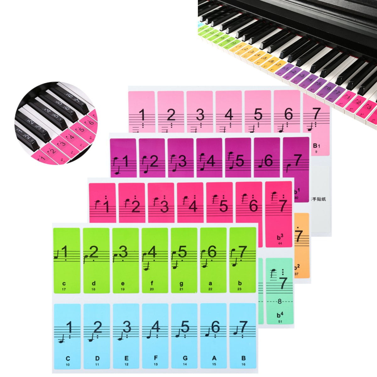 Colorful Removable Piano Sticker Decal for 88/61/51 Key Keyboard Key ...