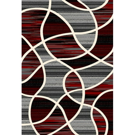 Black Red Rugs JEWEL 3D Effect Hand Carved Modern Contemporary Abstract 5X8 5x7 Rug 11306 Red Grey Gray Black for Bedroom, Living Room, Dining Room ()