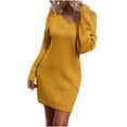 thumbnail image 2 of 50% Off Clear! asdoklhq Woman Plus Size Clearance Dresses,Autumn Winter Solid V-Neck Sweater Long Sleeve Knitting Sweater Dress, 2 of 7