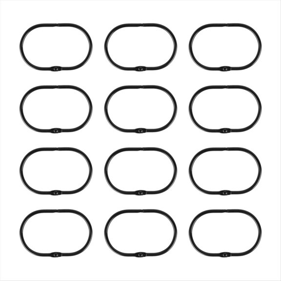 12 Pcs Open Shower Curtain Hook Rings Oval Hanging for Rod Hooks Metal Bathroom Black