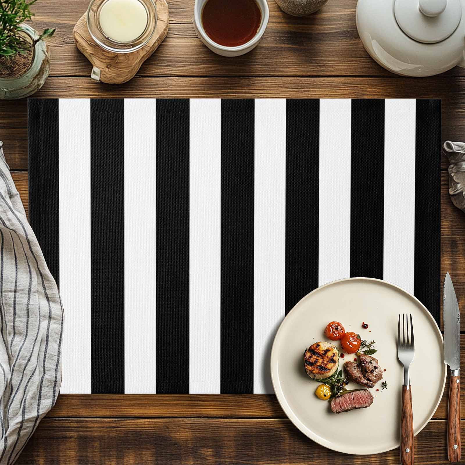 Black and White Striped Pattern Placemats Set of 6, Minimalist Table Mats Washable Heat-Insulation Non-Slip Place Mats for Kitchen Dinner Table Indoor Outdoor Decor,13x19 Inch
